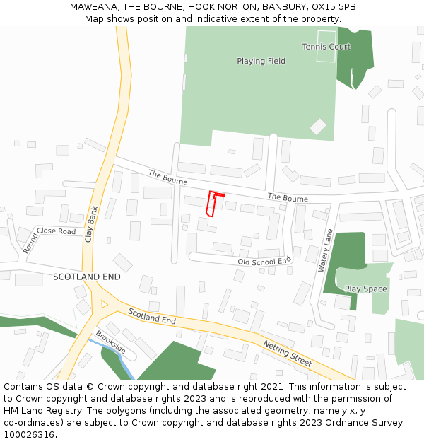 MAWEANA, THE BOURNE, HOOK NORTON, BANBURY, OX15 5PB: Location map and indicative extent of plot