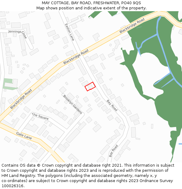 MAY COTTAGE, BAY ROAD, FRESHWATER, PO40 9QS: Location map and indicative extent of plot