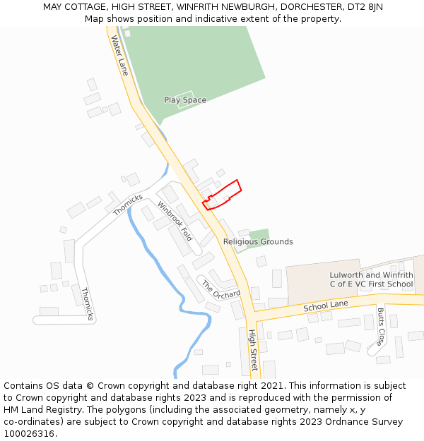 MAY COTTAGE, HIGH STREET, WINFRITH NEWBURGH, DORCHESTER, DT2 8JN: Location map and indicative extent of plot