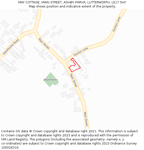 MAY COTTAGE, MAIN STREET, ASHBY PARVA, LUTTERWORTH, LE17 5HY: Location map and indicative extent of plot