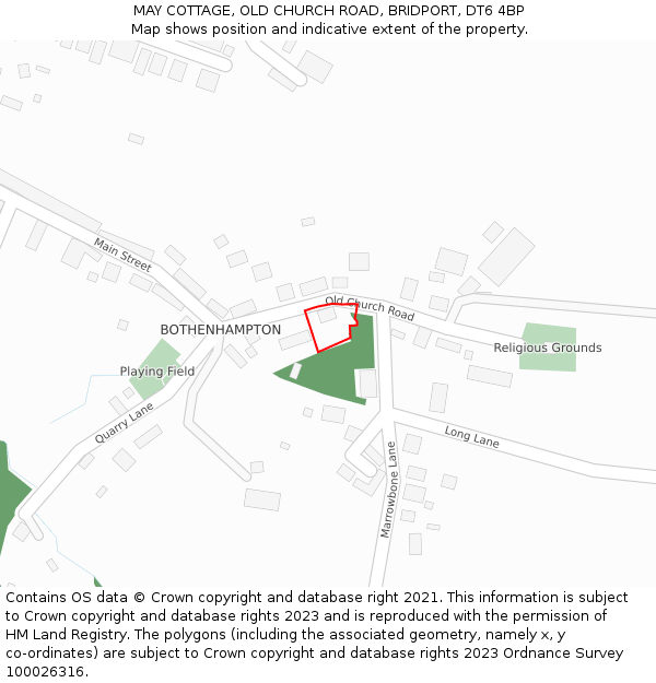 MAY COTTAGE, OLD CHURCH ROAD, BRIDPORT, DT6 4BP: Location map and indicative extent of plot