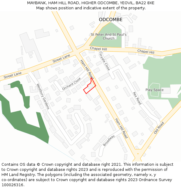 MAYBANK, HAM HILL ROAD, HIGHER ODCOMBE, YEOVIL, BA22 8XE: Location map and indicative extent of plot