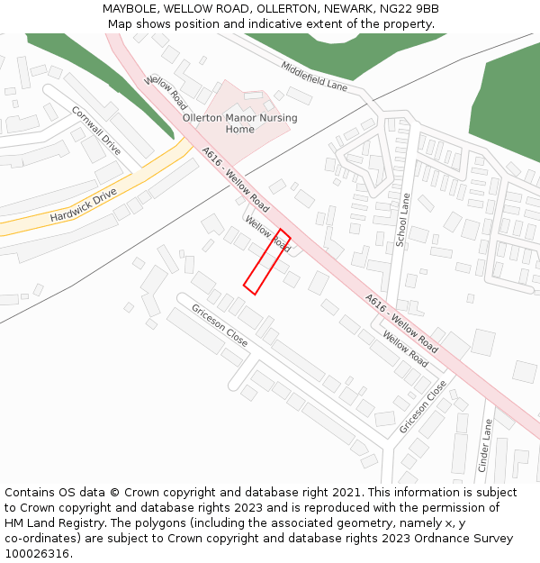 MAYBOLE, WELLOW ROAD, OLLERTON, NEWARK, NG22 9BB: Location map and indicative extent of plot