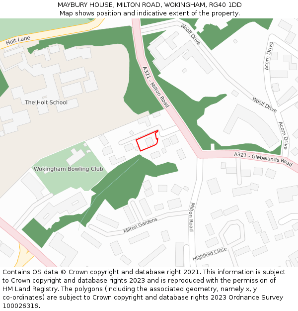 MAYBURY HOUSE, MILTON ROAD, WOKINGHAM, RG40 1DD: Location map and indicative extent of plot