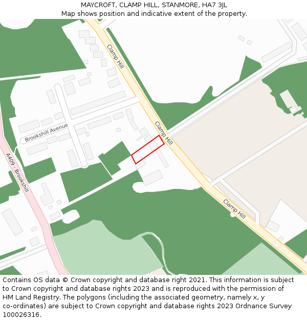 MAYCROFT, CLAMP HILL, STANMORE, HA7 3JL: Location map and indicative extent of plot
