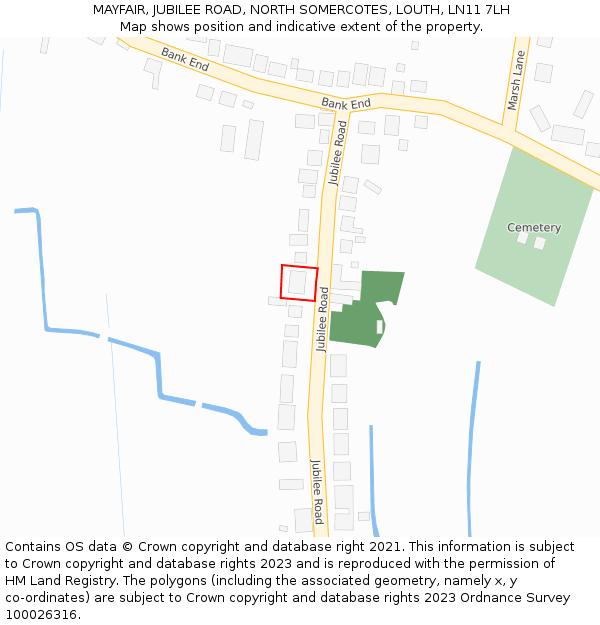 MAYFAIR, JUBILEE ROAD, NORTH SOMERCOTES, LOUTH, LN11 7LH: Location map and indicative extent of plot