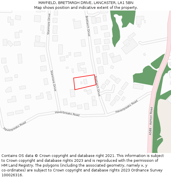 MAYFIELD, BRETTARGH DRIVE, LANCASTER, LA1 5BN: Location map and indicative extent of plot