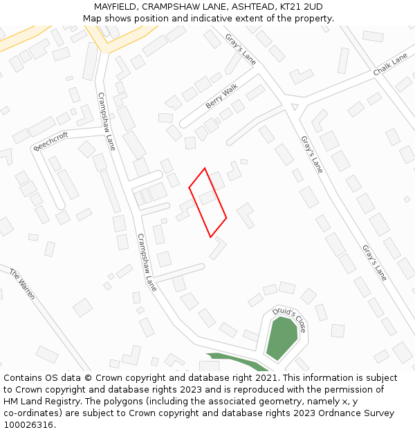 MAYFIELD, CRAMPSHAW LANE, ASHTEAD, KT21 2UD: Location map and indicative extent of plot