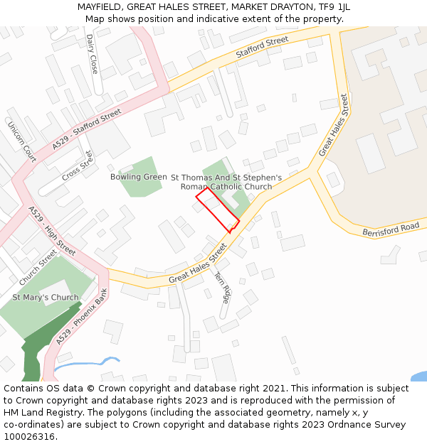 MAYFIELD, GREAT HALES STREET, MARKET DRAYTON, TF9 1JL: Location map and indicative extent of plot