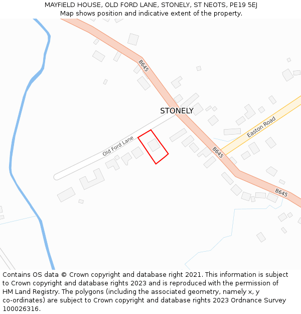 MAYFIELD HOUSE, OLD FORD LANE, STONELY, ST NEOTS, PE19 5EJ: Location map and indicative extent of plot