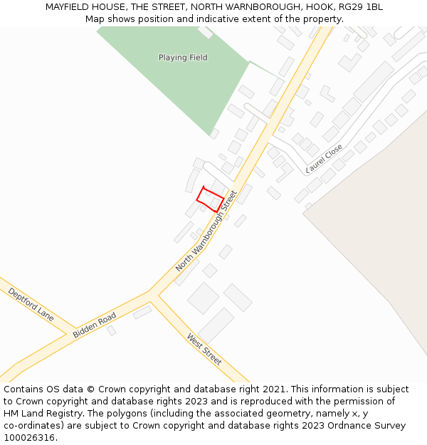 MAYFIELD HOUSE, THE STREET, NORTH WARNBOROUGH, HOOK, RG29 1BL: Location map and indicative extent of plot