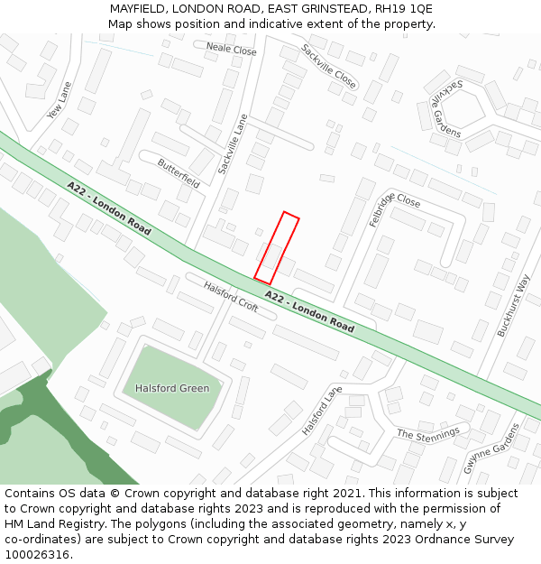 MAYFIELD, LONDON ROAD, EAST GRINSTEAD, RH19 1QE: Location map and indicative extent of plot