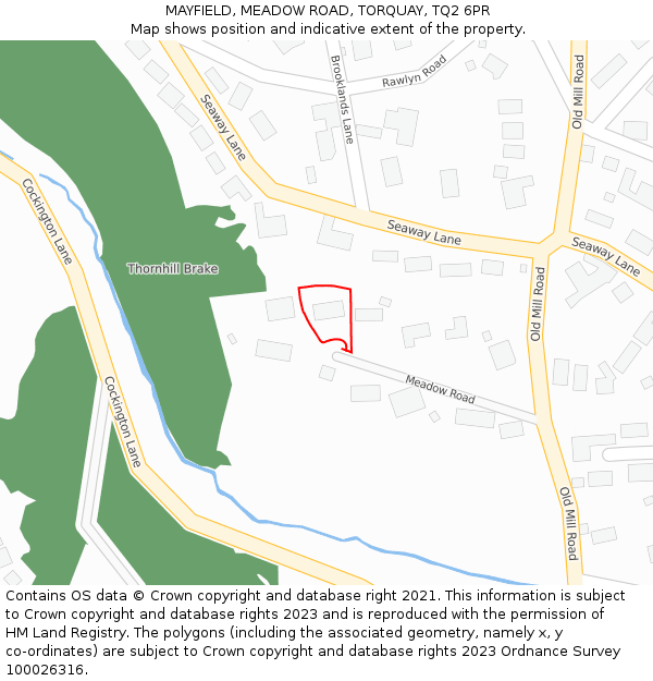 MAYFIELD, MEADOW ROAD, TORQUAY, TQ2 6PR: Location map and indicative extent of plot