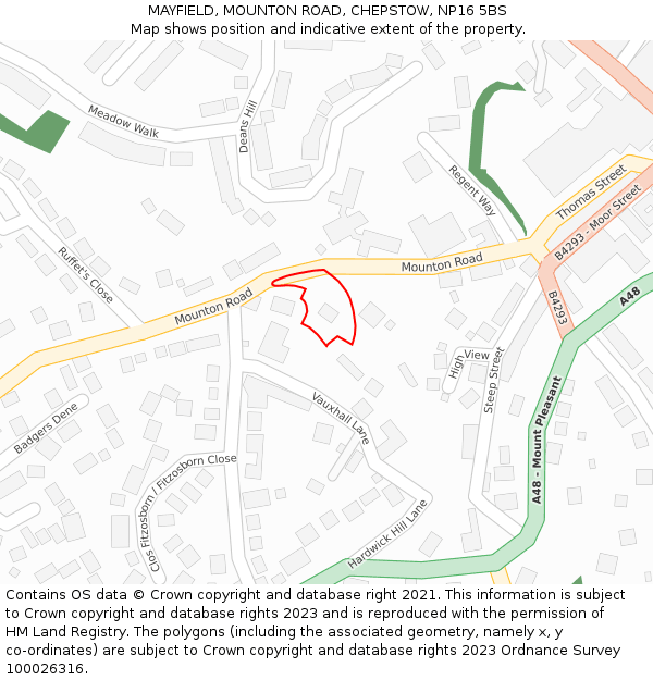 MAYFIELD, MOUNTON ROAD, CHEPSTOW, NP16 5BS: Location map and indicative extent of plot