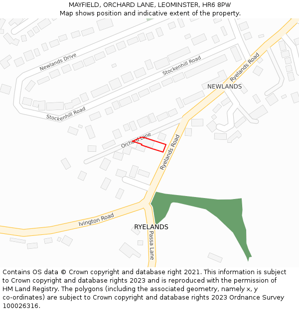 MAYFIELD, ORCHARD LANE, LEOMINSTER, HR6 8PW: Location map and indicative extent of plot