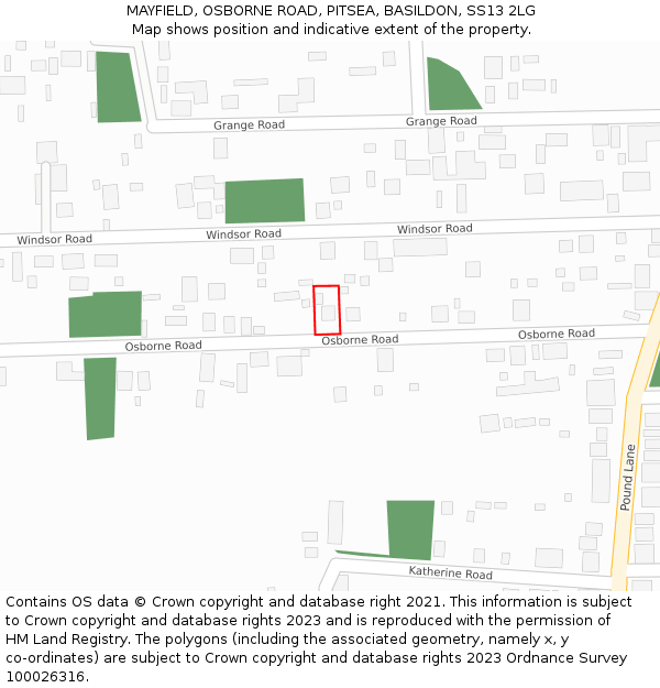 MAYFIELD, OSBORNE ROAD, PITSEA, BASILDON, SS13 2LG: Location map and indicative extent of plot