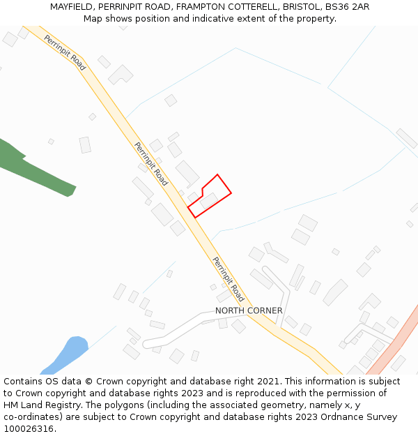 MAYFIELD, PERRINPIT ROAD, FRAMPTON COTTERELL, BRISTOL, BS36 2AR: Location map and indicative extent of plot