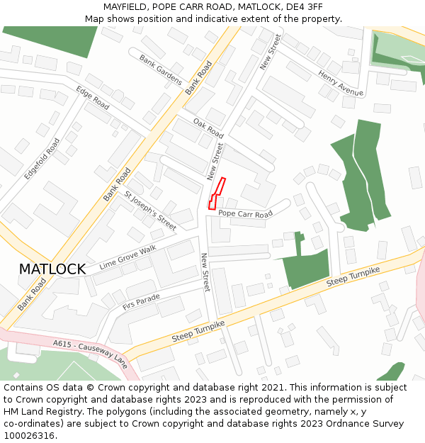 MAYFIELD, POPE CARR ROAD, MATLOCK, DE4 3FF: Location map and indicative extent of plot