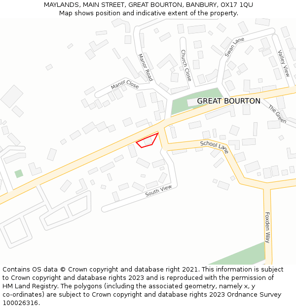 MAYLANDS, MAIN STREET, GREAT BOURTON, BANBURY, OX17 1QU: Location map and indicative extent of plot