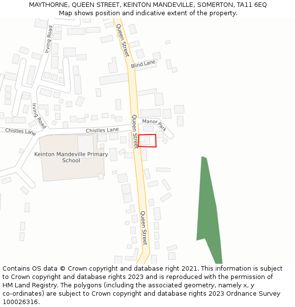MAYTHORNE, QUEEN STREET, KEINTON MANDEVILLE, SOMERTON, TA11 6EQ: Location map and indicative extent of plot
