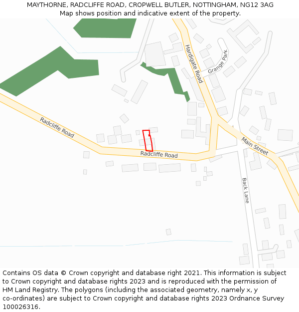 MAYTHORNE, RADCLIFFE ROAD, CROPWELL BUTLER, NOTTINGHAM, NG12 3AG: Location map and indicative extent of plot