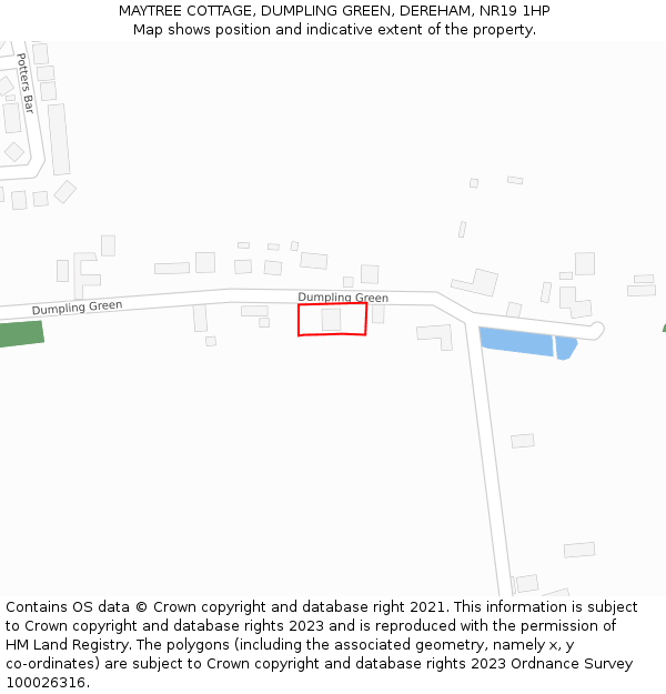 MAYTREE COTTAGE, DUMPLING GREEN, DEREHAM, NR19 1HP: Location map and indicative extent of plot