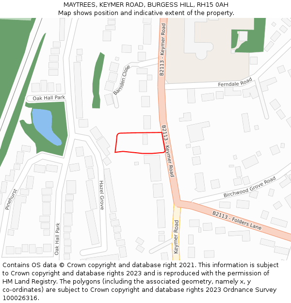 MAYTREES, KEYMER ROAD, BURGESS HILL, RH15 0AH: Location map and indicative extent of plot