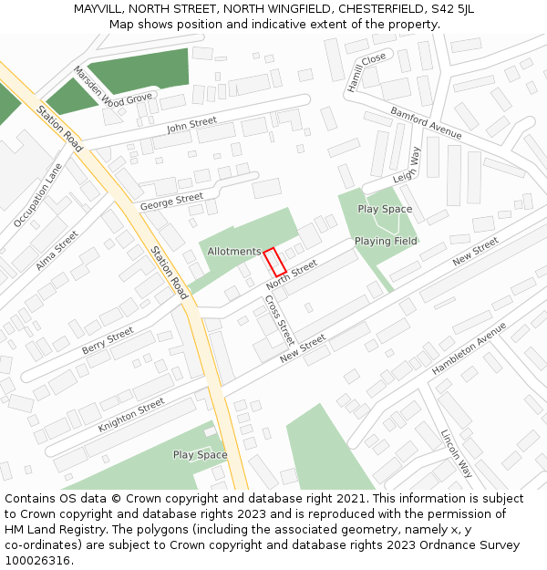 MAYVILL, NORTH STREET, NORTH WINGFIELD, CHESTERFIELD, S42 5JL: Location map and indicative extent of plot