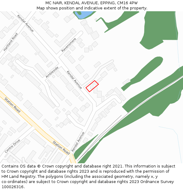 MC NAIR, KENDAL AVENUE, EPPING, CM16 4PW: Location map and indicative extent of plot