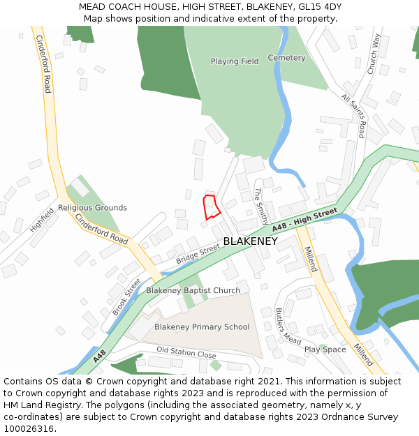 MEAD COACH HOUSE, HIGH STREET, BLAKENEY, GL15 4DY: Location map and indicative extent of plot