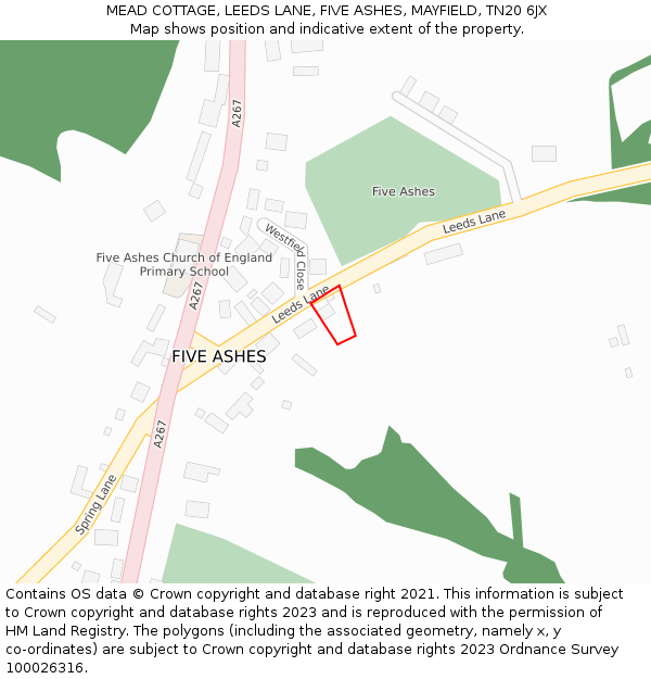 MEAD COTTAGE, LEEDS LANE, FIVE ASHES, MAYFIELD, TN20 6JX: Location map and indicative extent of plot
