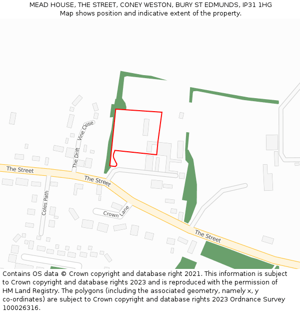 MEAD HOUSE, THE STREET, CONEY WESTON, BURY ST EDMUNDS, IP31 1HG: Location map and indicative extent of plot