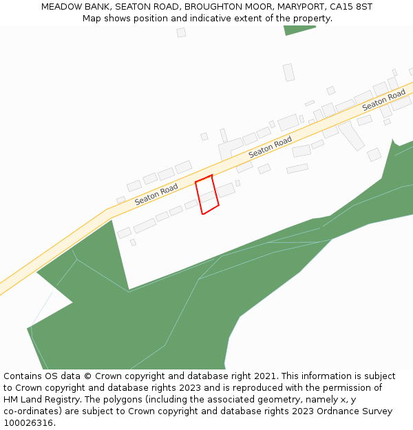 MEADOW BANK, SEATON ROAD, BROUGHTON MOOR, MARYPORT, CA15 8ST: Location map and indicative extent of plot
