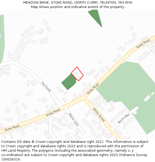 MEADOW BANK, STOKE ROAD, NORTH CURRY, TAUNTON, TA3 6HN: Location map and indicative extent of plot