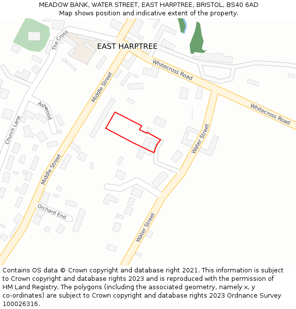 MEADOW BANK, WATER STREET, EAST HARPTREE, BRISTOL, BS40 6AD: Location map and indicative extent of plot