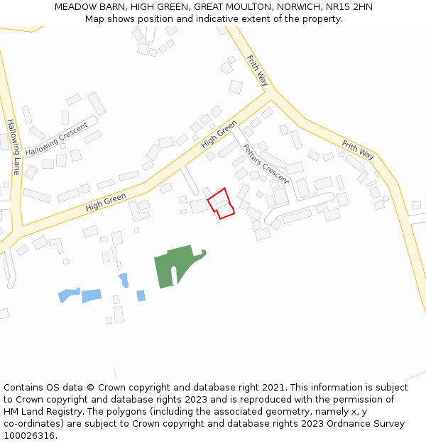 MEADOW BARN, HIGH GREEN, GREAT MOULTON, NORWICH, NR15 2HN: Location map and indicative extent of plot