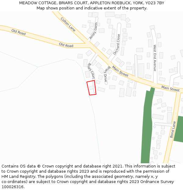 MEADOW COTTAGE, BRIARS COURT, APPLETON ROEBUCK, YORK, YO23 7BY: Location map and indicative extent of plot