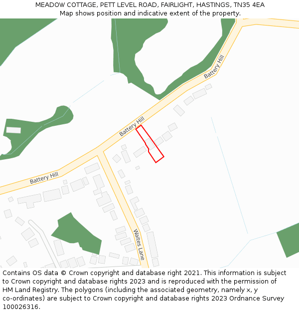 MEADOW COTTAGE, PETT LEVEL ROAD, FAIRLIGHT, HASTINGS, TN35 4EA: Location map and indicative extent of plot