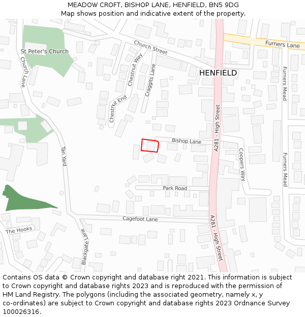MEADOW CROFT, BISHOP LANE, HENFIELD, BN5 9DG: Location map and indicative extent of plot