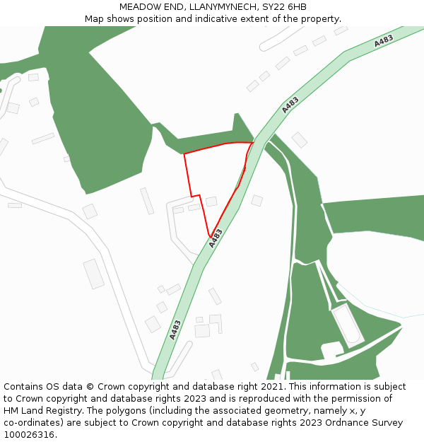 MEADOW END, LLANYMYNECH, SY22 6HB: Location map and indicative extent of plot