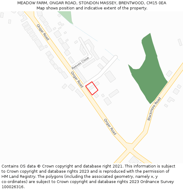 MEADOW FARM, ONGAR ROAD, STONDON MASSEY, BRENTWOOD, CM15 0EA: Location map and indicative extent of plot