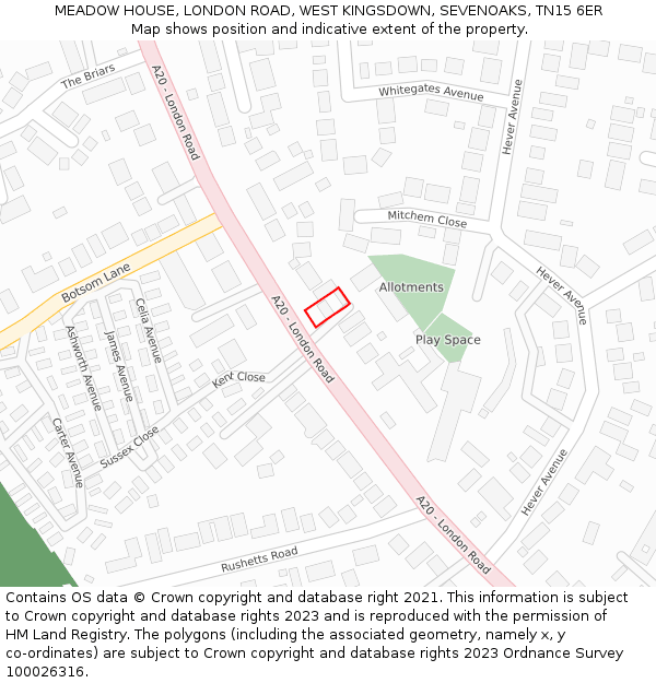 MEADOW HOUSE, LONDON ROAD, WEST KINGSDOWN, SEVENOAKS, TN15 6ER: Location map and indicative extent of plot