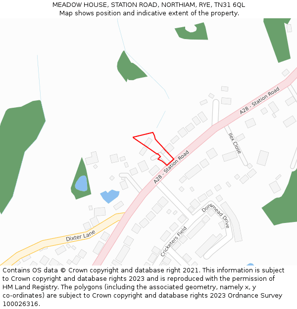 MEADOW HOUSE, STATION ROAD, NORTHIAM, RYE, TN31 6QL: Location map and indicative extent of plot