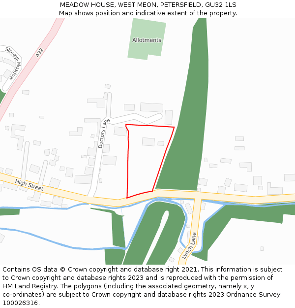 MEADOW HOUSE, WEST MEON, PETERSFIELD, GU32 1LS: Location map and indicative extent of plot