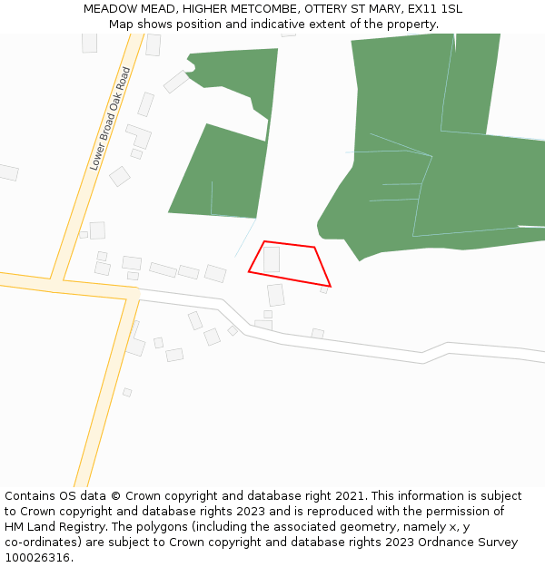 MEADOW MEAD, HIGHER METCOMBE, OTTERY ST MARY, EX11 1SL: Location map and indicative extent of plot