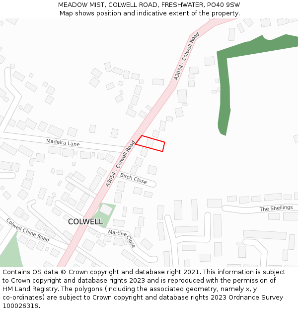 MEADOW MIST, COLWELL ROAD, FRESHWATER, PO40 9SW: Location map and indicative extent of plot