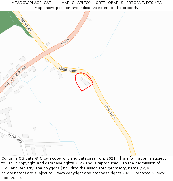 MEADOW PLACE, CATHILL LANE, CHARLTON HORETHORNE, SHERBORNE, DT9 4PA: Location map and indicative extent of plot