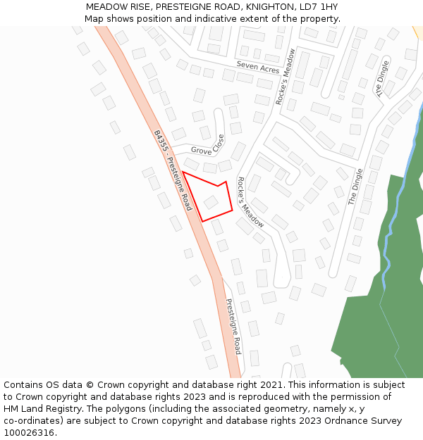MEADOW RISE, PRESTEIGNE ROAD, KNIGHTON, LD7 1HY: Location map and indicative extent of plot