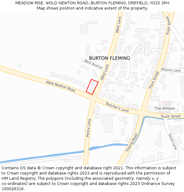 MEADOW RISE, WOLD NEWTON ROAD, BURTON FLEMING, DRIFFIELD, YO25 3PH: Location map and indicative extent of plot