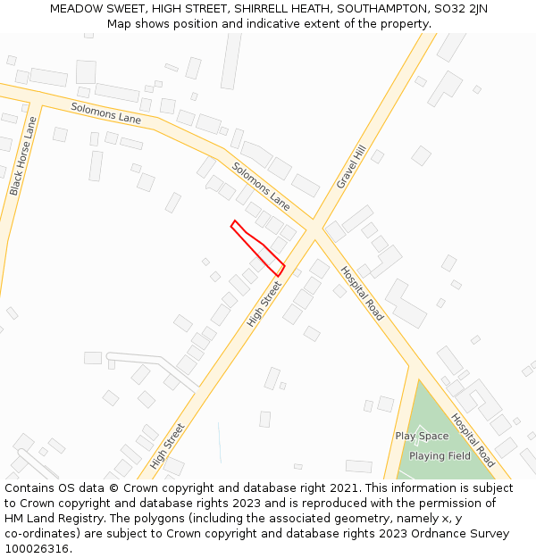 MEADOW SWEET, HIGH STREET, SHIRRELL HEATH, SOUTHAMPTON, SO32 2JN: Location map and indicative extent of plot